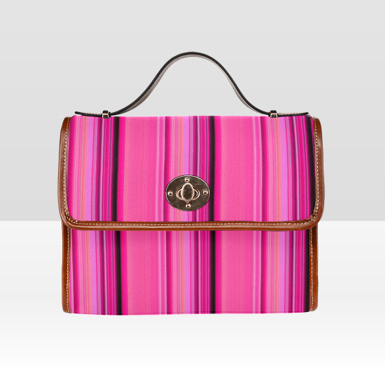 Broad Pink, Black Stripes Waterproof Canvas Bag