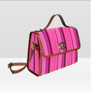 Broad Pink, Black Stripes Waterproof Canvas Bag