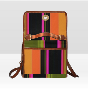 Black, Orange, Green Sliding Stripes Waterproof Canvas Bag