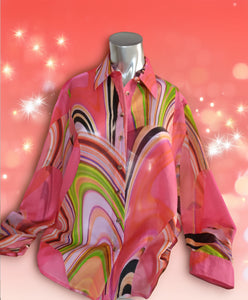 Retro Watermelon Heart Silk/Cotton Shirt